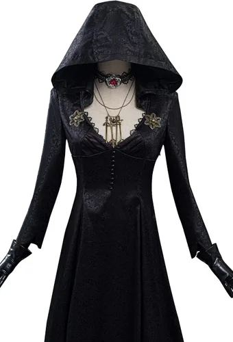 Vista 4 de Vestido de cosplay para mujer, disfraz blanco de vampiro para Halloween, con sombrero
