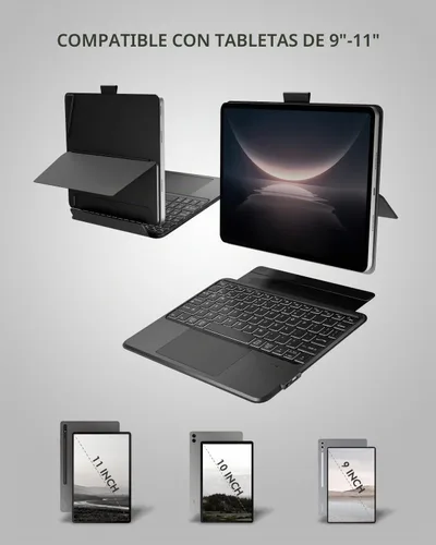 Vista 2 de Funda de teclado universal para tabletas de 9 a 11 pulgadas, teclado desmontable Bluetooth dual para tabletas Android, iPads/Galaxy Tabs, teclado