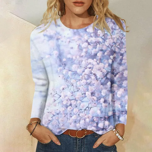 Vista 4 de RMXEi Blusas de otoño, para mujer, con cuello de botón, blusas casuales para uso diario, manga larga, cuello en V, estampado de moda