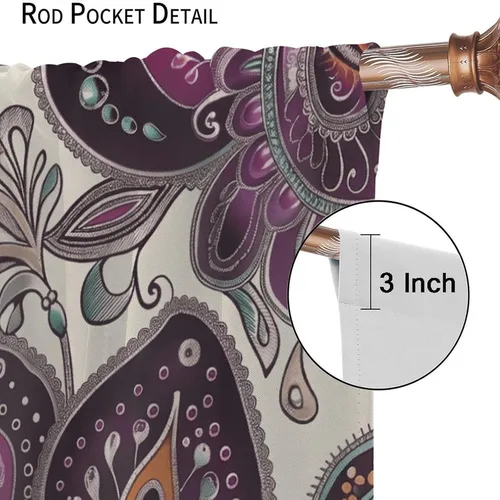 Vista 69 de Cortinas opacas con estampado de flores de cachemira, estampado de cachemira sobre fondo blanco, para decoración del hogar, cocina, restaurante