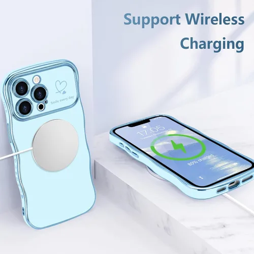 Vista 5 de LCHULLE Funda para iPhone 12 Pro para mujeres y niñas, lindo marco ondulado con forma rizada con patrón de corazón de amor, cubierta de protección