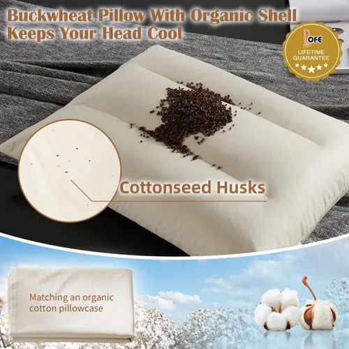 Vista 12 de Almohada de trigo sarraceno con funda de almohada de algodón orgánico, almohada de trigo sarraceno orgánico de 20 x 26 pulgadas con caja deflectora