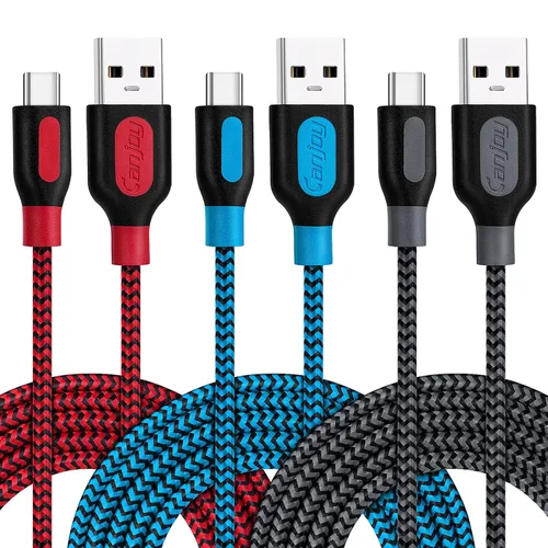 Vista 11 de Canjoy Cable USB C, paquete de 3 cables trenzados de carga rápida tipo C de Azul