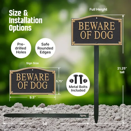 Vista 4 de SmartSign Designer Beware of Dog Placa/Marcador/Letrero con Estaca de 18 pulgadas de Alto Letrero de Metal de Aluminio de 5.75" x 9.5