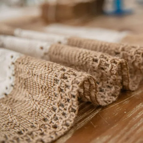 Vista 2 de Juego de 4 manteles individuales bohemios marrones tejidos de macramé, manteles de algodón y lino para decoración de cocina para mesa de comedor, 12