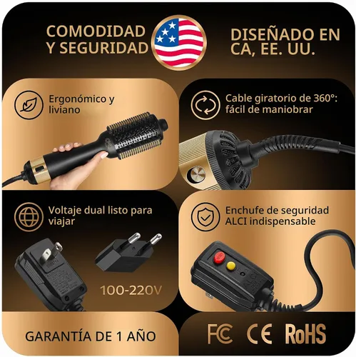 Vista 7 de Cepillo secador de pelo automático de doble voltaje, cepillo de secado 4 en 1, alisador de pelo iónico sin daños por calor, herramienta ligera
