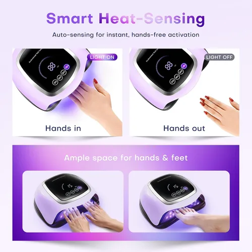 Vista 7 de Gugusure Lámpara de uñas LED UV, secador de uñas mejorado de 180 W para esmalte de gel con pantalla LCD, sensor automático y 4 ajustes