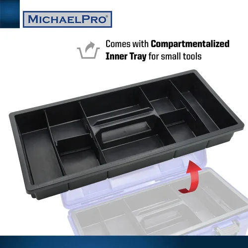 Vista 5 de MichaelPro MP014035 Caja de herramientas de 17 pulgadas Bandeja interior extraíble Estuche de transporte para tornillos, pernos, tuercas