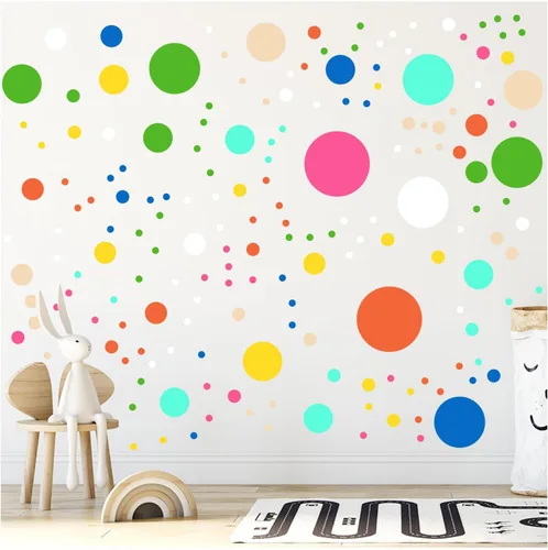 Vista 20 de Más de 500 calcomanías de pared de círculos de lunares surtidos para dormitorio de niños, sala de estar, aula, sala de juegos, calcomanías de pared