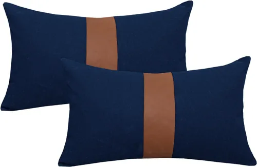 Vista 9 de Juego de 2 fundas de almohada negras y marrones de 18 x 18 pulgadas, fundas de almohadas modernas con rayas estilo granja para sofá, sala de estar