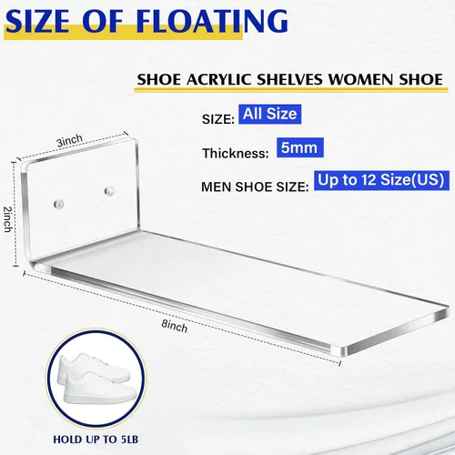 Vista 2 de Treela - Juego de 20 exhibidores flotantes de zapatos para pared, estantes flotantes de acrílico levitante para zapatillas, colección de zapatos