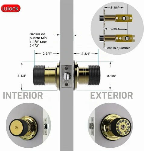Vista 4 de iulock Pomo de puerta inteligente con teclado y llave, cerradura de puerta de entrada sin llave con agarre de goma, bloqueo automático, código