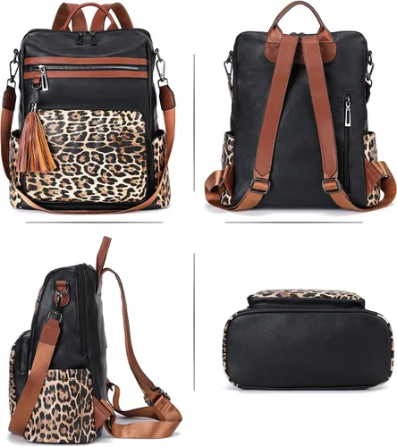 Vista 57 de OPAGE - Mochila de cuero para mujer, con borla de moda, bolso de hombro, mochila grande, bolsa de viaje, gris, L