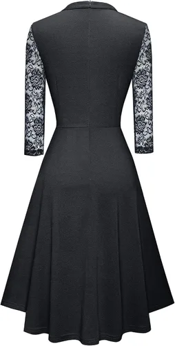 Vista 4 de HOMEYEE Vestidos de fiesta retro de encaje con cuello redondo para mujer, A234