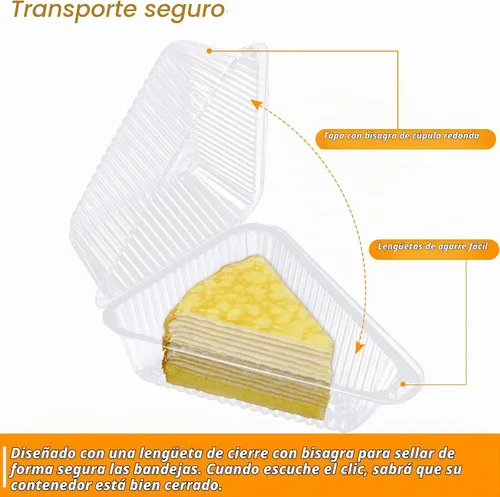 Vista 4 de 200 recipientes para rebanadas de pastel con tapas, recipientes de plástico transparente con bisagras para tarta de queso, cajas individuales Regular