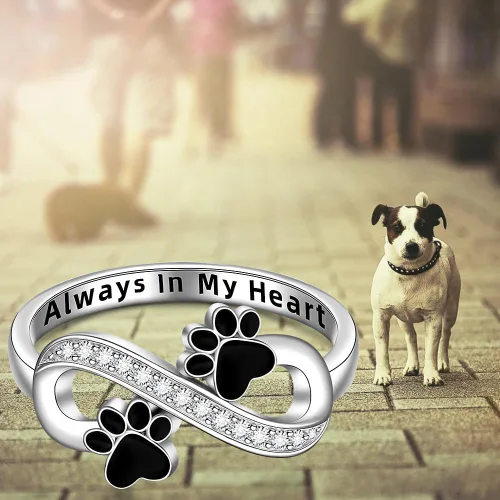 Vista 6 de Anillo de plata de ley con estampado de pata de gato y perro para mujer, anillos con estampado de pata de infinito Always In My Heart Memorial