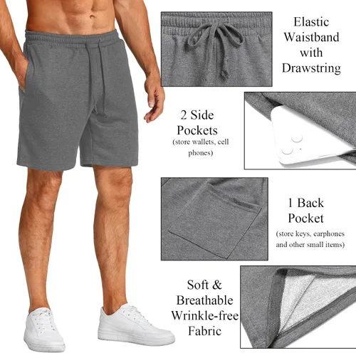 Vista 5 de COOFANDY Pantalones cortos deportivos para hombre, paquete de 2 pantalones cortos de entrenamiento deportivo de 7 pulgadas con bolsillos