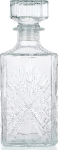 Vista 2 de MDLUU Decantador de vidrio con tapón hermético, botella de licor de 25.3 onzas líquidas para vino, whisky, brandy, vodka (flor grabada)