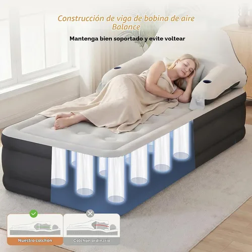 Vista 2 de DIMAR GARDEN Colchón de aire tamaño individual con cabecero y bomba, colchón hinchable cama inflable con almohadas