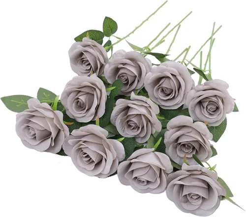 Vista 30 de LVEFIT - 12 rosas artificiales de otoño para decoración de otoño Beige