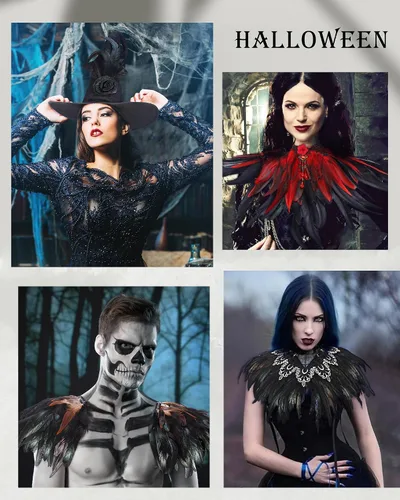 Vista 6 de Collar gótico de plumas negras gargantilla de plumas victorianas para mujer, collar de plumas para Halloween, collar de cosplay