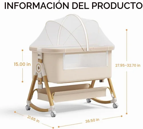 Vista 7 de Baby Bassinet, 4 In 1 Portable Bassinet Bedside Sleeper with Wheels Comfy Mattress and Storage Basket, Moises Para Bebe 6 Adjustable Height Rocking