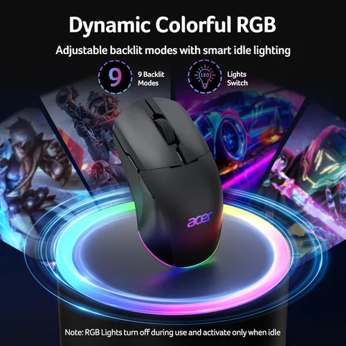 Vista 7 de acer Mouse inalámbrico para juegos para laptop, 24,000 DPI con cable para juegos de computadora con 8 botones programables, mano izquierda