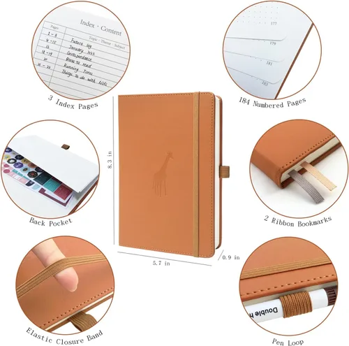 Vista 2 de Y&I - Kit de diario de viñetas punteadas de tapa dura A5 con 184 páginas numeradas, papel grueso de 120GSM, plantillas, calcomanías, bolígrafos