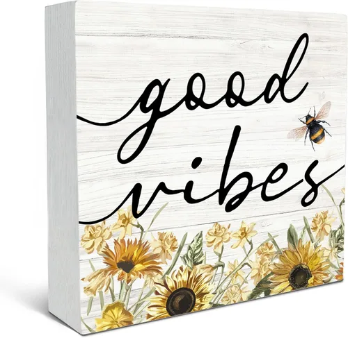 Vista 11 de SRADMO Letrero de madera con diseño floral bohemio, decoración de escritorio, decoración motivacional de oficina, tema inspirador positivo, caja