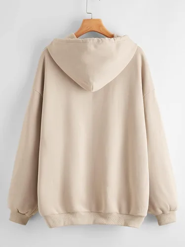Vista 2 de SheIn Sudadera con capucha de manga larga con cordón y hombros caídos para mujer