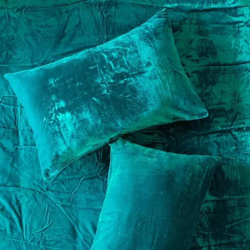 Vista 6 de Funda de edredón de terciopelo sólido ultra-luxe, ropa de cama boho UO, funda de colcha Donna, juego de edredón de 3 piezas, juego de cama de Azul