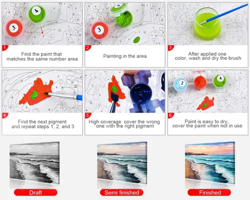 Vista 6 de TUMOVO Pintura por números para adultos, kits de pintura de playa por números, pintura al óleo de paisaje costero colorido para adultos, kit