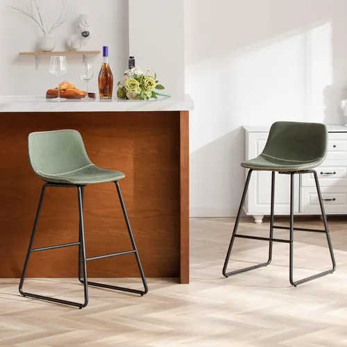 Vista 11 de HeuGah Juego de 2 taburetes de bar de piel sintética, sillas de comedor con patas de metal y respaldo suave, fáciles de montar