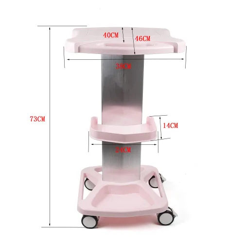 Vista 6 de Soporte de carrito con ruedas para salón de belleza, gran carga de 33 libras, aluminio, color rosa