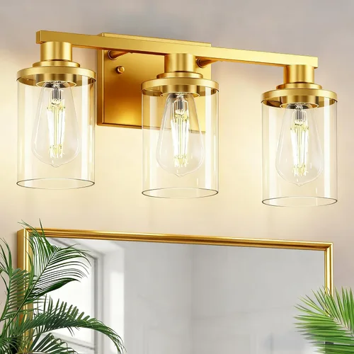 Vista 7 de L LOHAS LED Lámparas de baño negras de 2 luces, accesorios de iluminación modernos sobre espejo con pantalla de vidrio transparente, luces