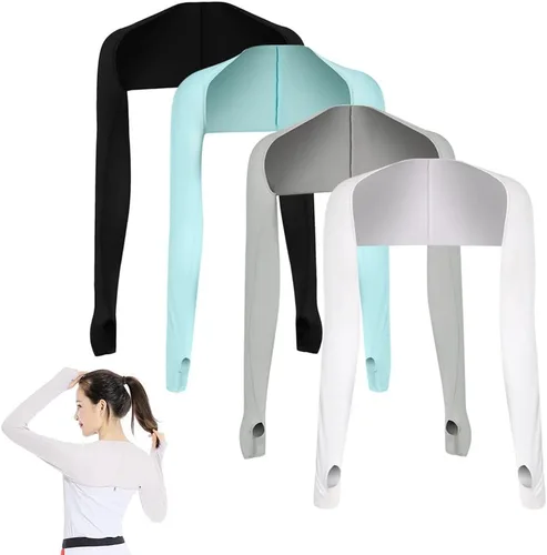 Vista 23 de Katutude 4 piezas de chal refrescante para mujer, manga de protección solar, transpirable, anti rayos UV, con agujeros para los dedos, para golf