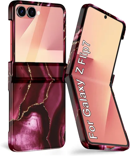 Vista 24 de Btscase Funda para Samsung Galaxy Z Flip 6, protector de pantalla frontal integrado, patrón de mármol dorado con purpurina de policarbonato duro