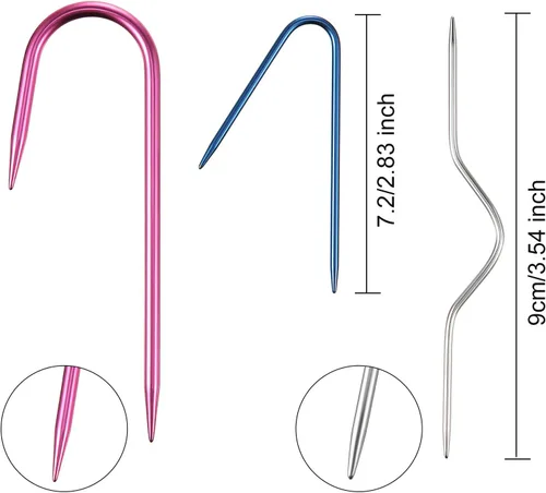 Vista 4 de WILLBOND 9 soportes para puntada de cable, agujas de cable de aluminio de colores mixtos, broche de seguridad, herramienta de tejer suéter, agujas