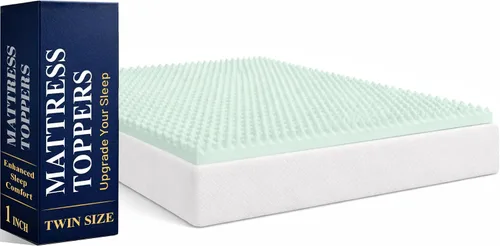 Vista 22 de Greaton, Cubrecolchones de espuma viscoelástica de gel contorneado de 1 pulgada para mayor comodidad y apoyo, individual, azul.