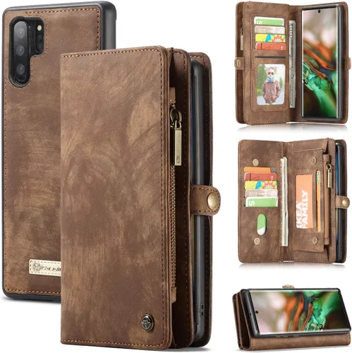Vista 9 de Funda para Samsung Galaxy Note 10 Plus, funda de cuero con cremallera, funda magnética desmontable con ranuras para tarjetas de crédito, soporte