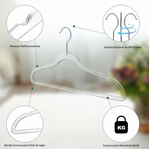 Vista 2 de Quality Hangers Perchas de plástico transparente para ropa, paquete de 50 – 17.5 pulgadas Perchas resistentes para ahorrar espacio y acrílico