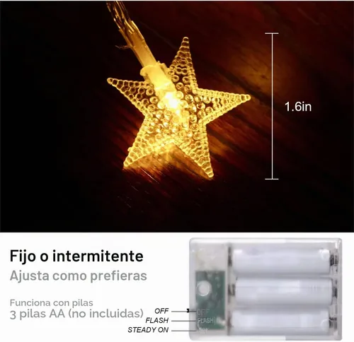 Vista 5 de ITICdecor Cadena de luces de estrellas 15 pies 30 luces LED de hadas, luces de Navidad a batería, luces parpadeantes para interiores y exteriores