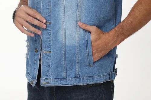 Vista 6 de NASKY Chaleco de mezclilla sin mangas ajustado retro rasgado para hombre y chaqueta de mezclilla