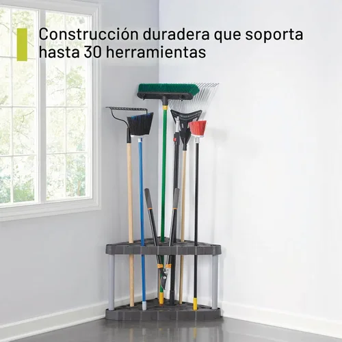 Vista 3 de Rubbermaid Estante de plástico para herramientas de esquina de garaje, fácil de montar, organiza hasta 30 herramientas de mango