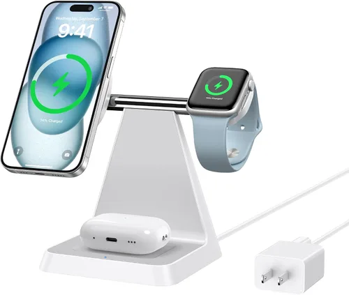 Vista 11 de Estación de carga para múltiples dispositivos Apple: Woruda 3 en 1 Soporte de cargador inalámbrico magnético para iPhone Mag Safe - Base de carga