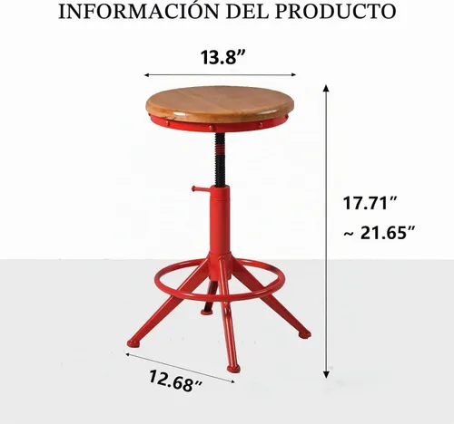 Vista 2 de Topower Taburetes de bar industriales de altura ajustable de 17.71 a 21.65 pulgadas, marco de metal con asientos redondos de madera, silla