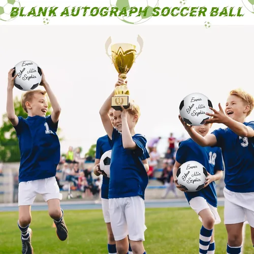 Vista 4 de Jenaai Balón de fútbol oficial con autógrafo en blanco para firmar regalo de fútbol con dos paneles blancos para fiesta nocturna de personas