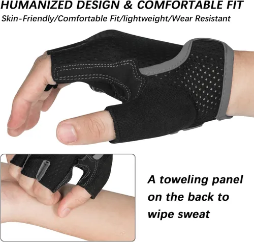 Vista 3 de MOREOK Guantes de ciclismo para hombresmujeres-almohadilla de gel de 0.197 in Guantes de ciclismo de medio dedo para ciclismo, levantamiento