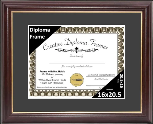Vista 63 de Creative Picture Frames Marco para Diploma de Caoba con Borde Dorado de 12x16 pulgadas con Vidrio y Paspartú Negro y Colgadores de Pared Instalados