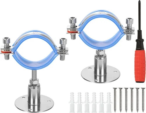 Vista 12 de uxcell Soporte de tubería de acero inoxidable para montaje en pared, soporte de tubo de montaje en techo, altura ajustable de 1.181-1.969 in